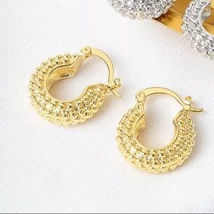 New Gold Vermeil Sterling Silver 925 Thick Hoop Earrings set